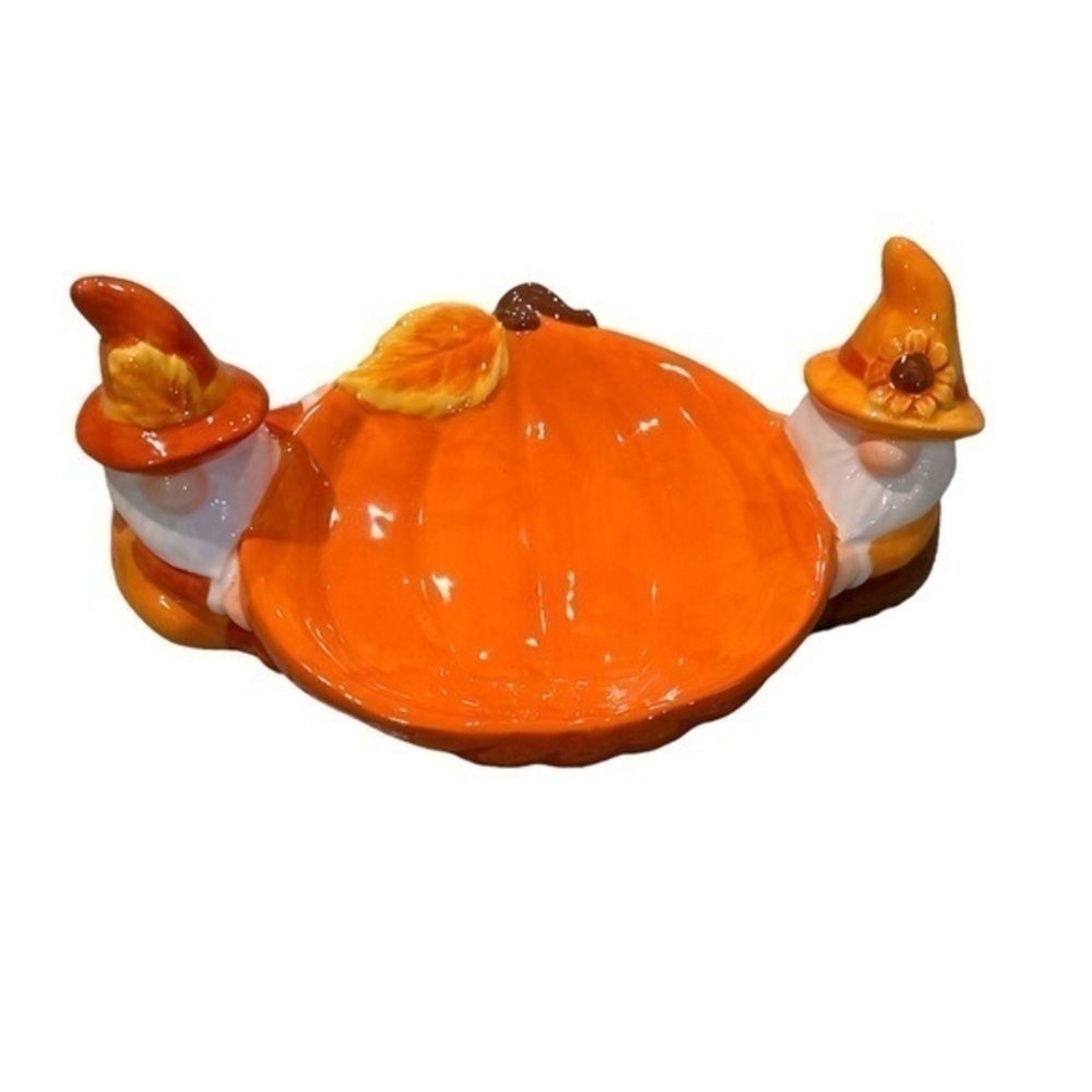 Ceramic pumpkin & gnome fall decor mini serving dish